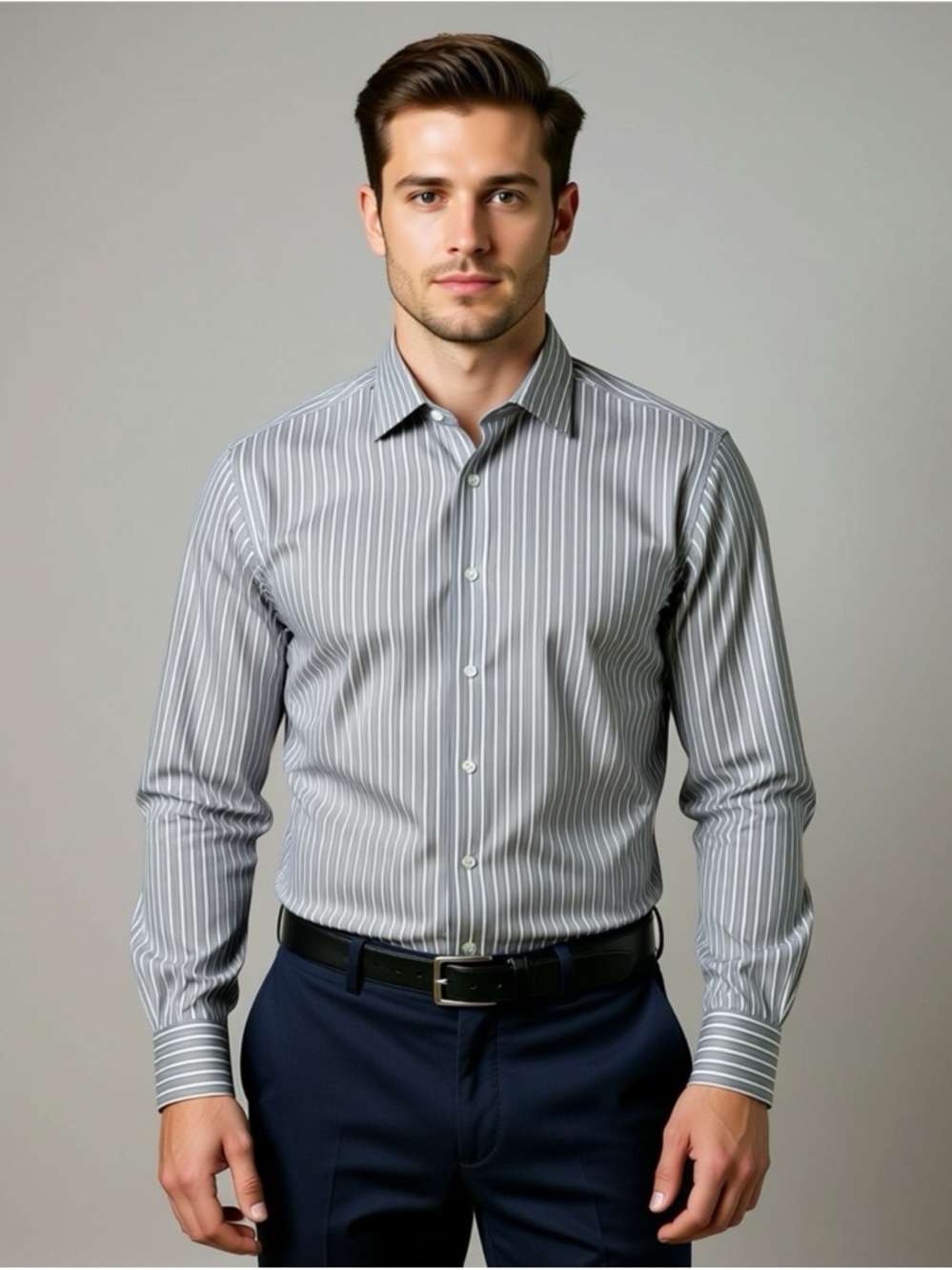 Canali Classic Gray Pinstripe Dress Shirt Mens Size 43 / 17 Button Up
